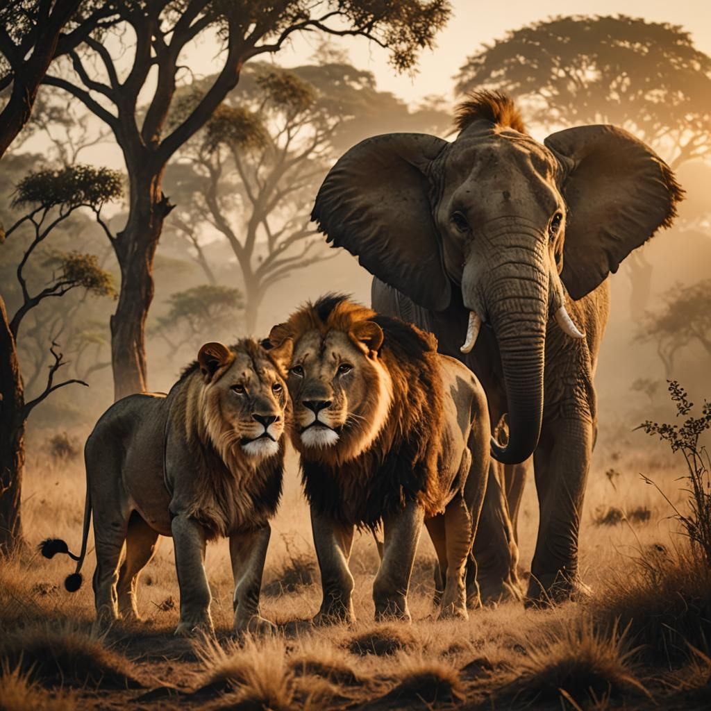 Lion and Elephant Hybrid in Golden Hour