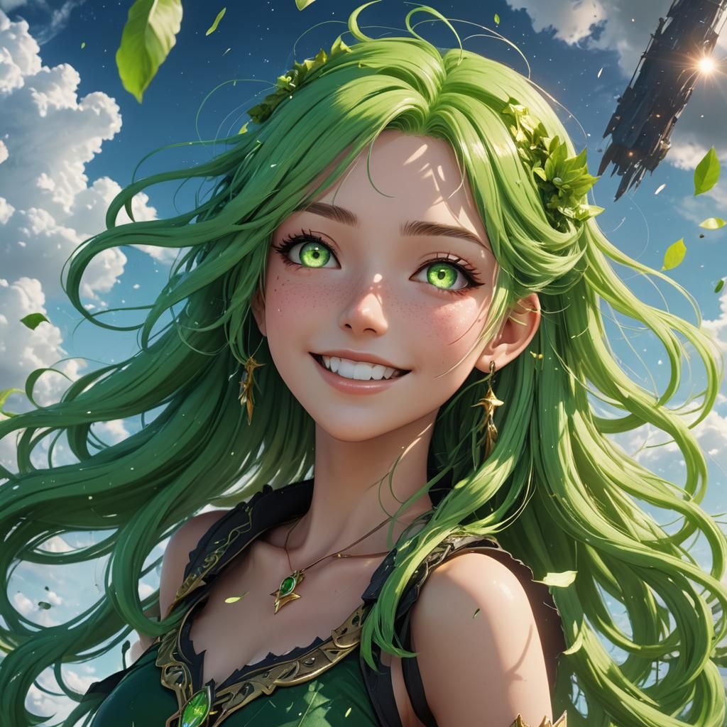 Anime Girl Falling Through Sky: Detailed Digital Art