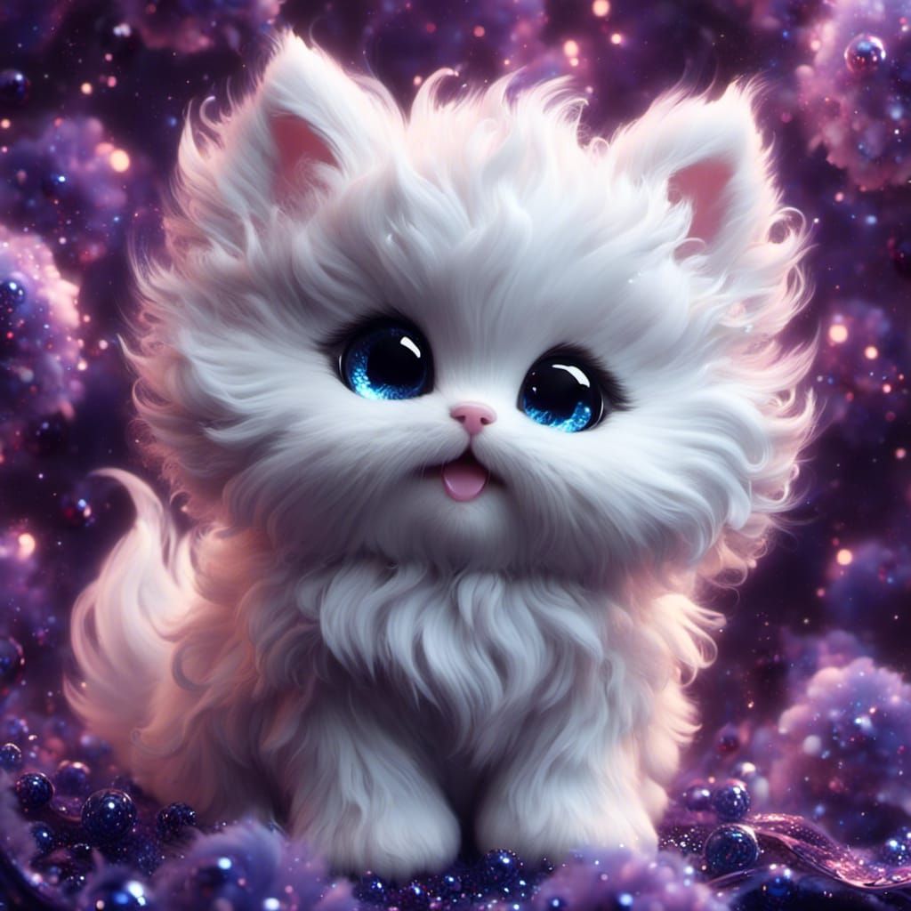 Adorable Fluffy Chibi Cat with Furry Texture