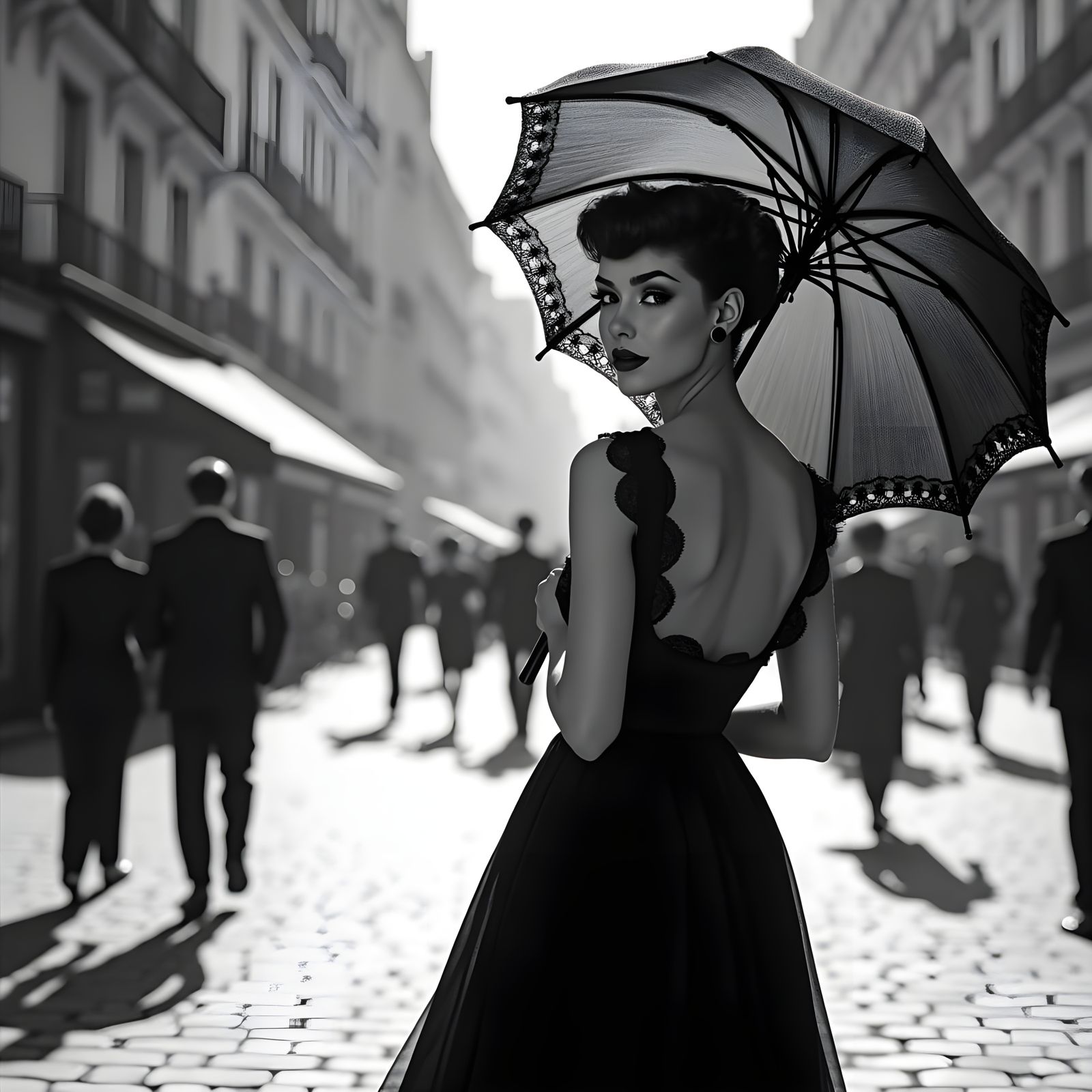 Glamorous Parisian Beauty in Black and White