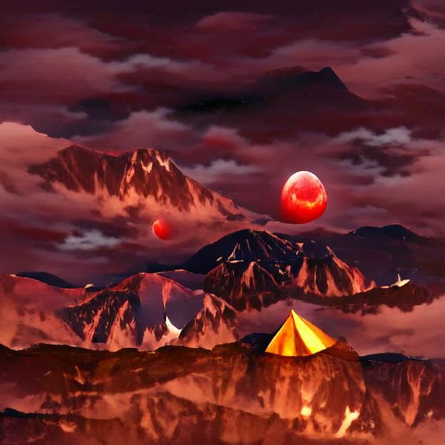 Blood Moon Rising Above Desolate Mountains