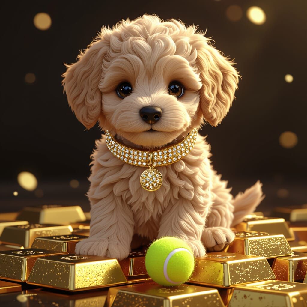 Golden Doodle Puppy's Gilded Playground: 3D Anime Art