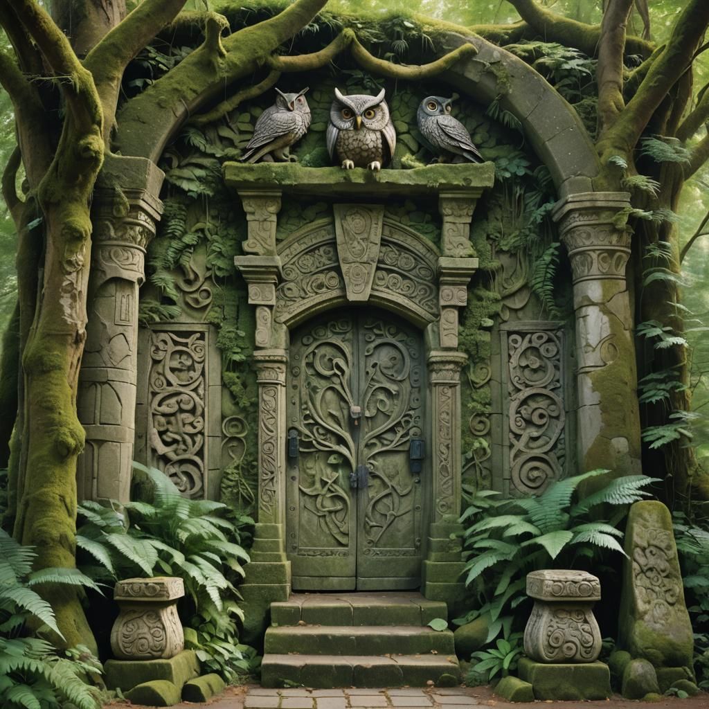 Mystical Temple Entrance in Biomechanical Style