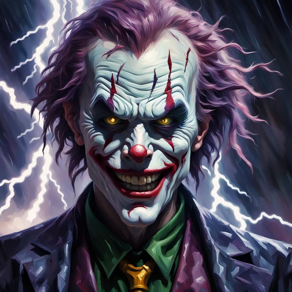 Grotesque Joker in Space as Impasto Painting