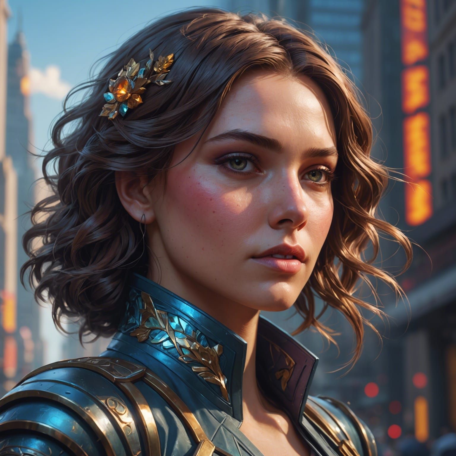 Detailed Skyscraper Portrait in Art Nouveau Style