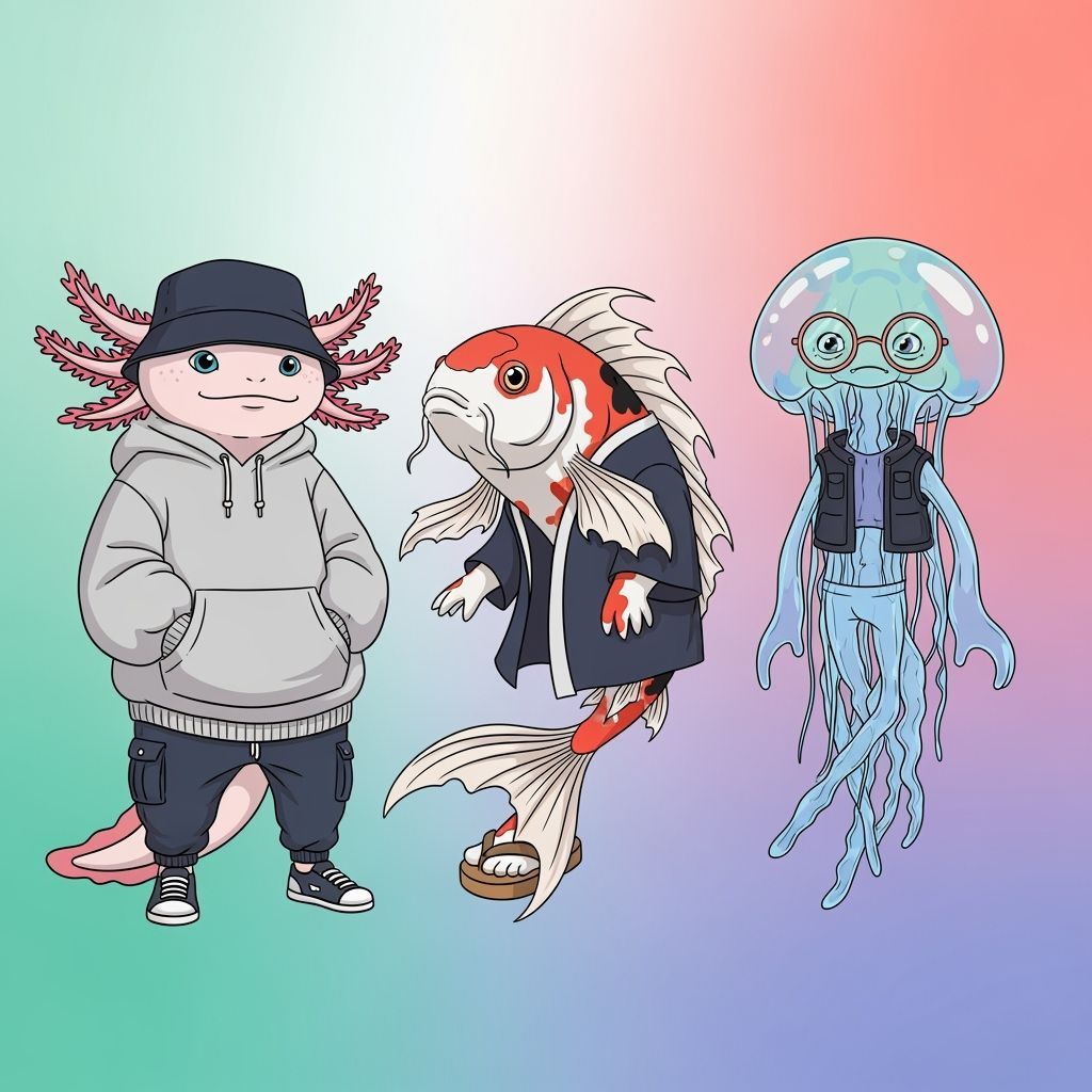 Cute Aquatic Pets in Cartoon Style