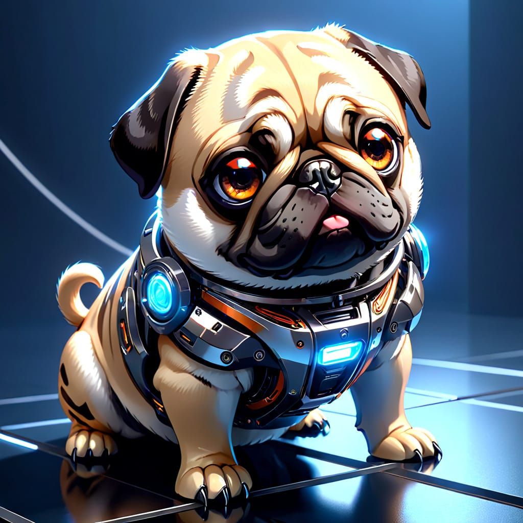 Realistic Futuristic Robot Pug in Hyper-Realistic Digital Ar...