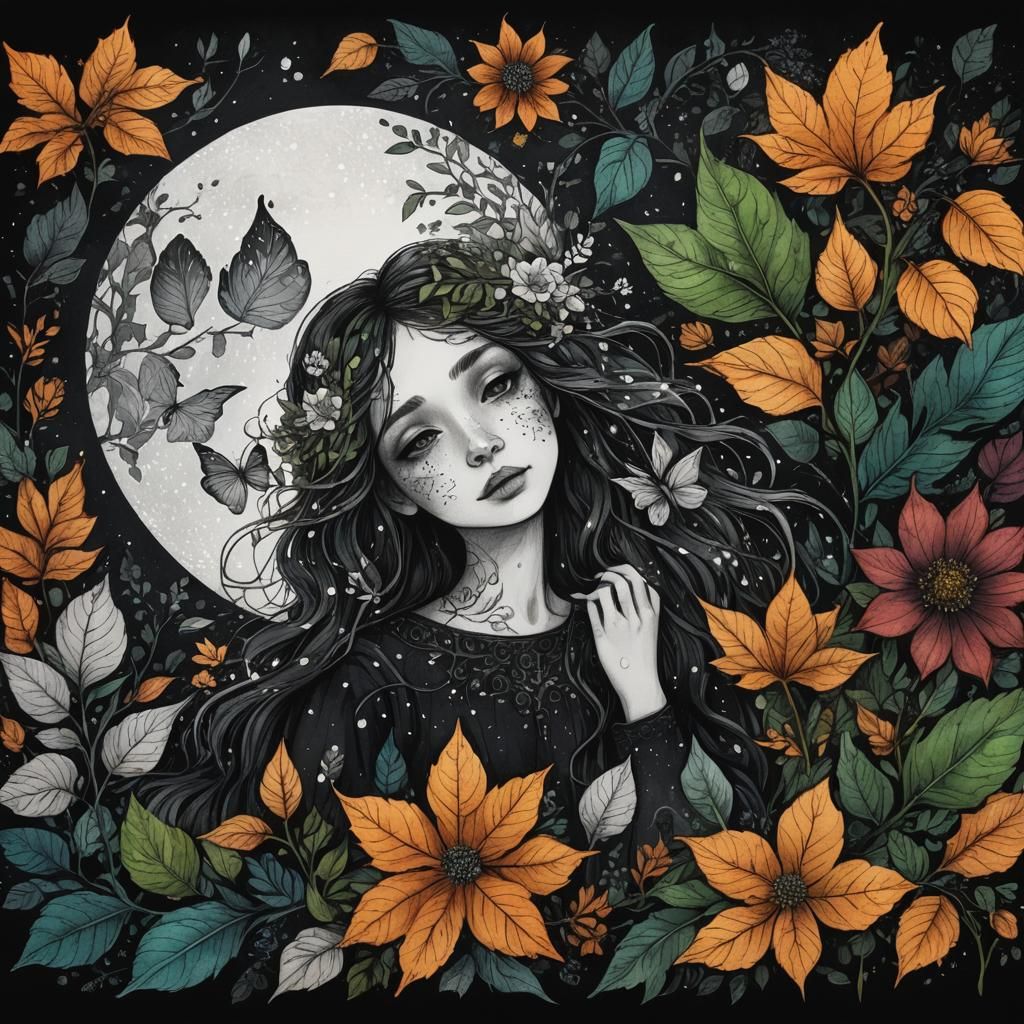 Fae Beauty in a Mystical Floral Scene