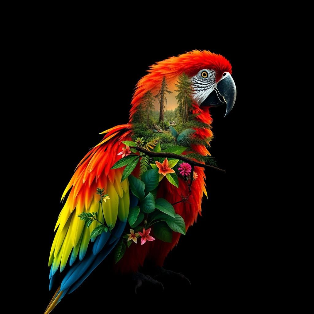 Vibrant Jungle Parrot in Dreamlike Atomsphere
