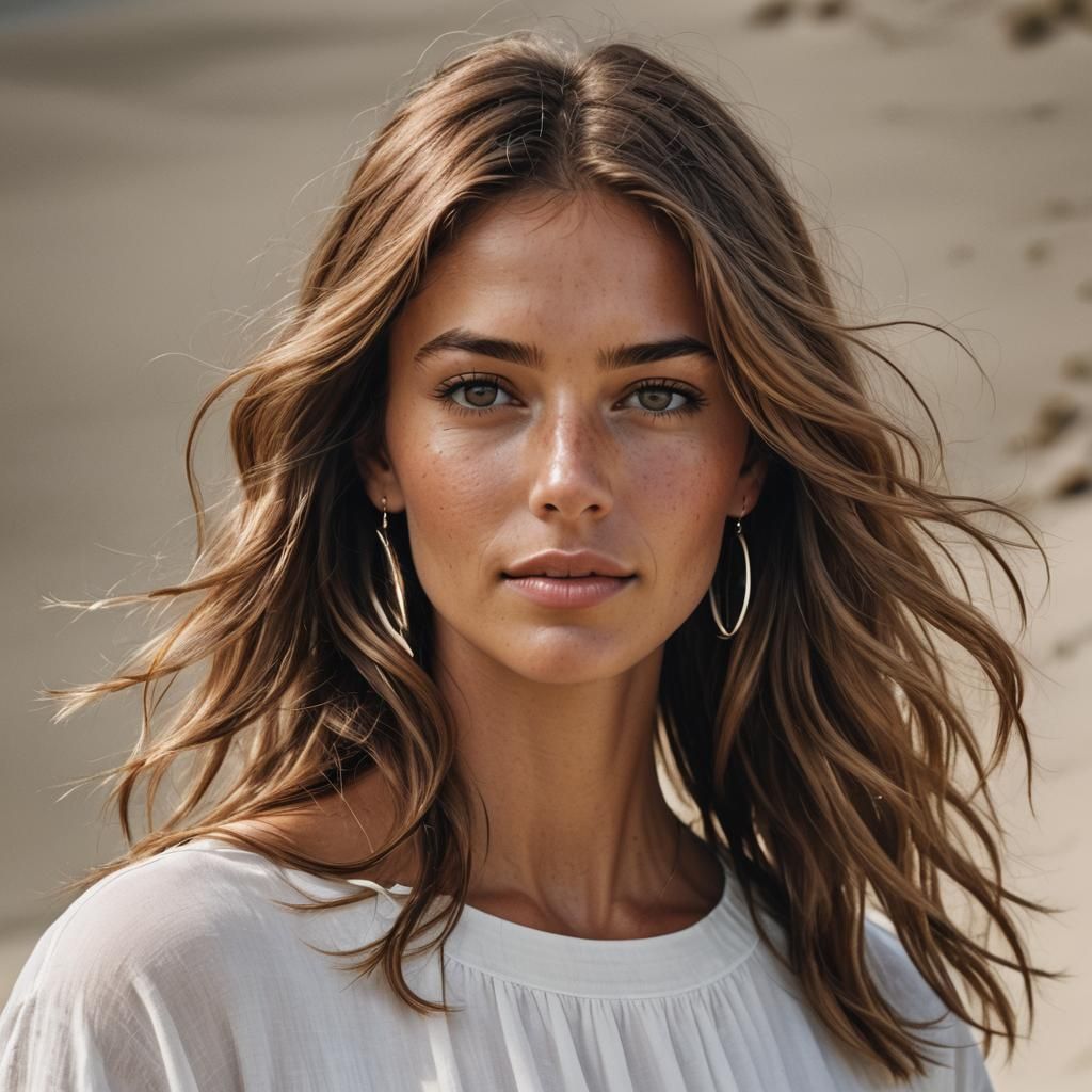 Radiant Girl with Brown Hair in Hyperrealistic Style