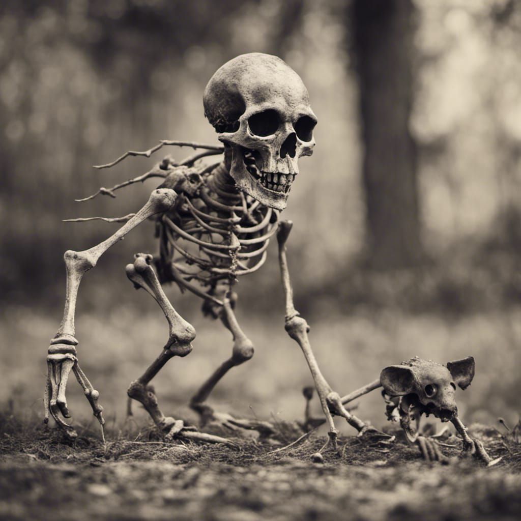 Zombie Mouse Skeleton in Antique Photograph