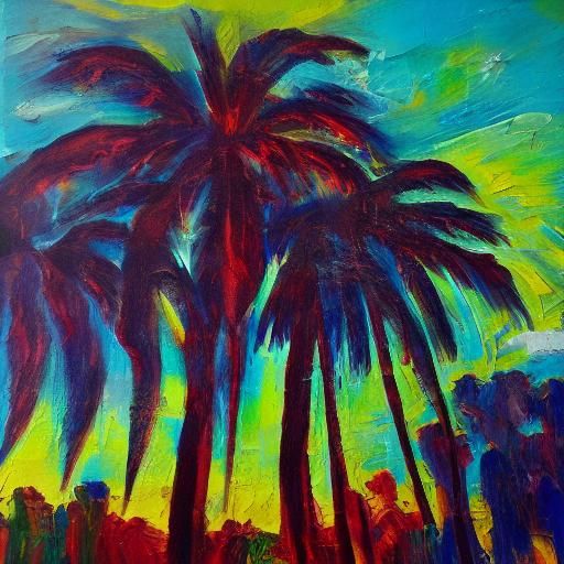 Neo-Expressionist Palm Tree Scene with Vibrant Colors