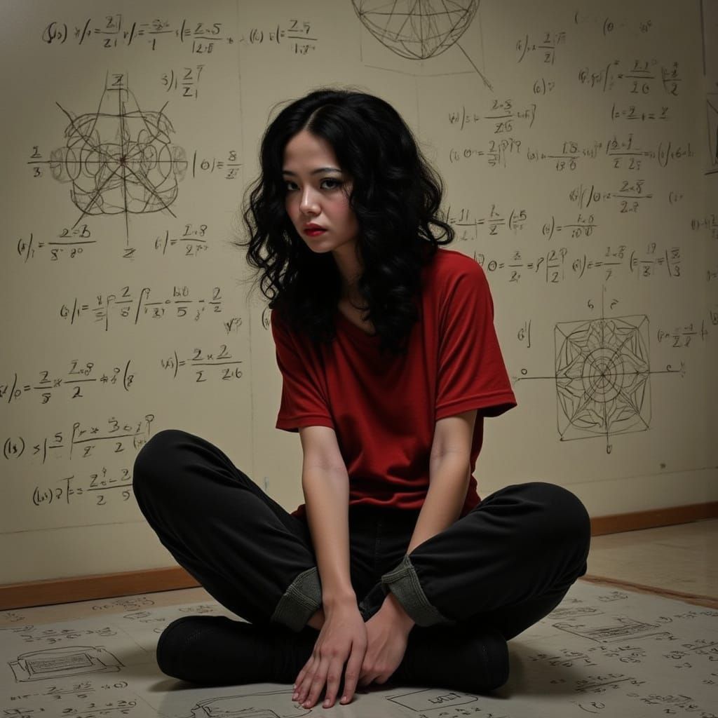 Woman Solving Physics Problem in Futuristic Style
