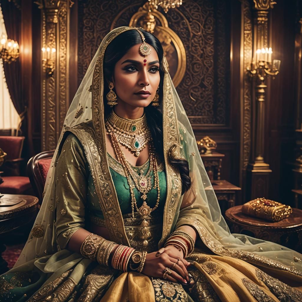 Veiled Indian Queen in Palace Room: Cinematic Still
