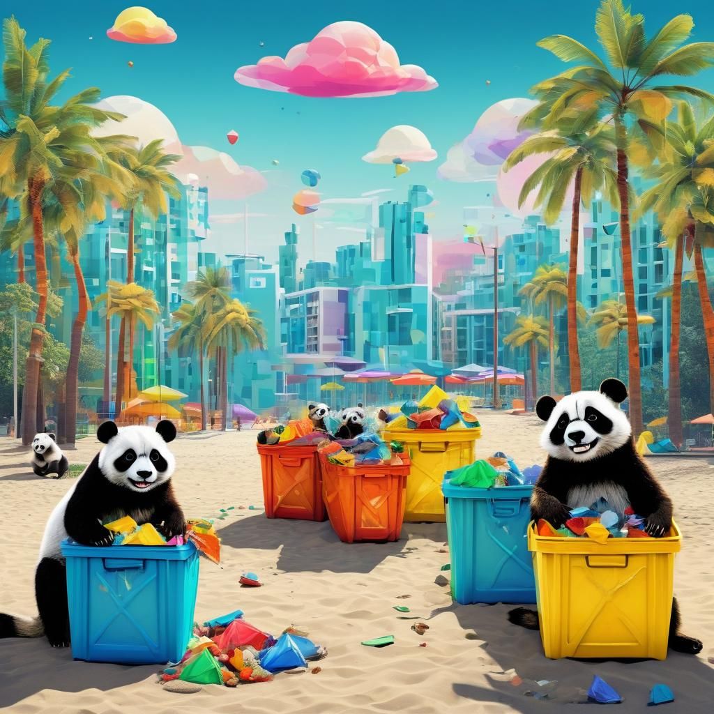 Cartoon Animals Cleaning Park in Pop Art Style