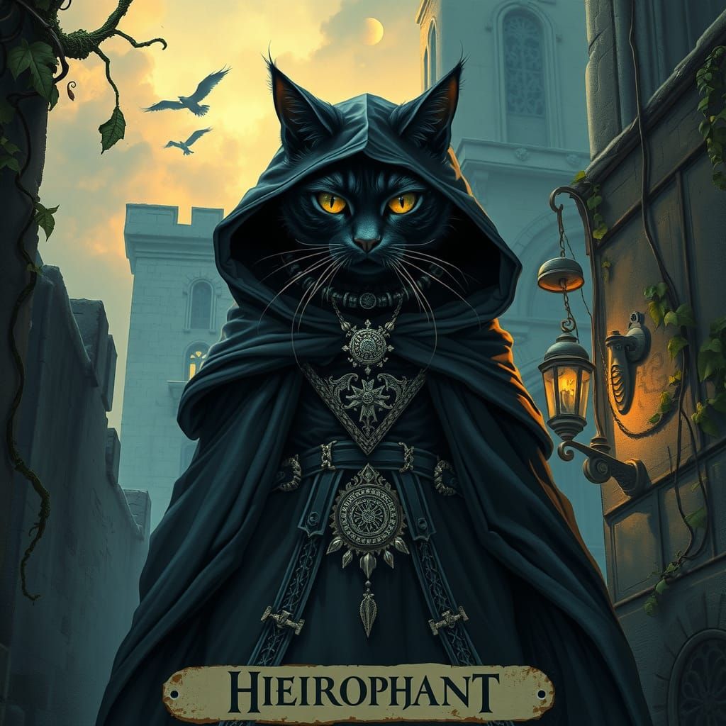 Mystical Cat as Tarot Card Hierophant