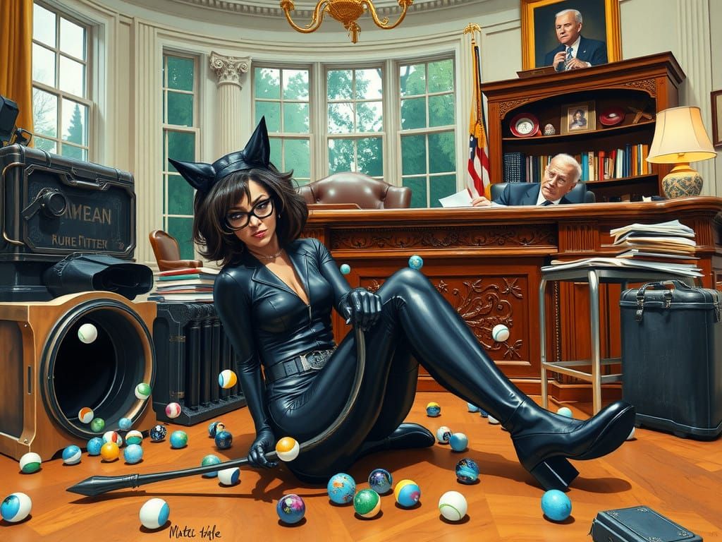 Whimsical Oval Office Scene in Gouache Style