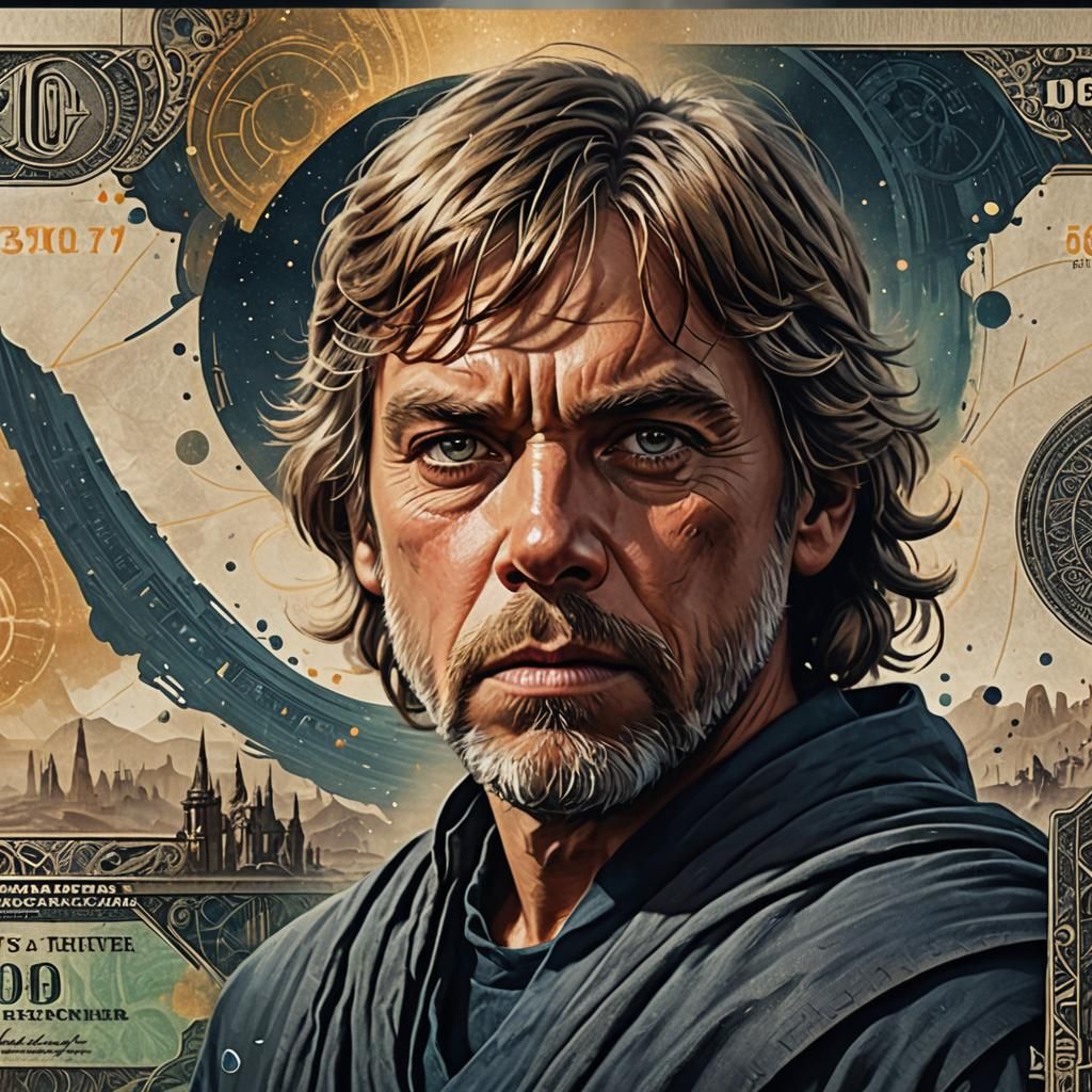 Luke Skywalker Art Banknote in Detailed Matte Style