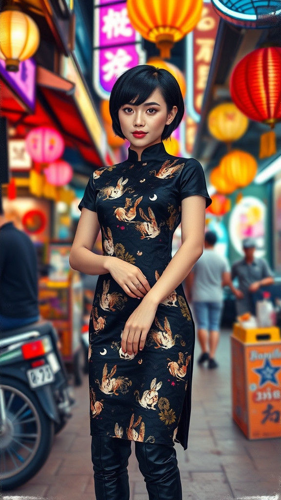 Thai Model in Cheongsam at Bangkok Night Market
