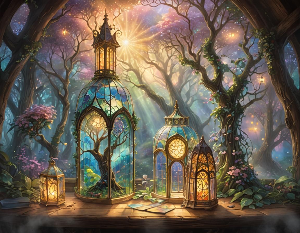 Mystical Treehouse: Glowing Stained Glass Window