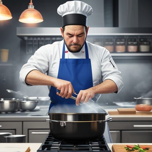 Chef in Restaurant Kitchen in Pixel Art Style