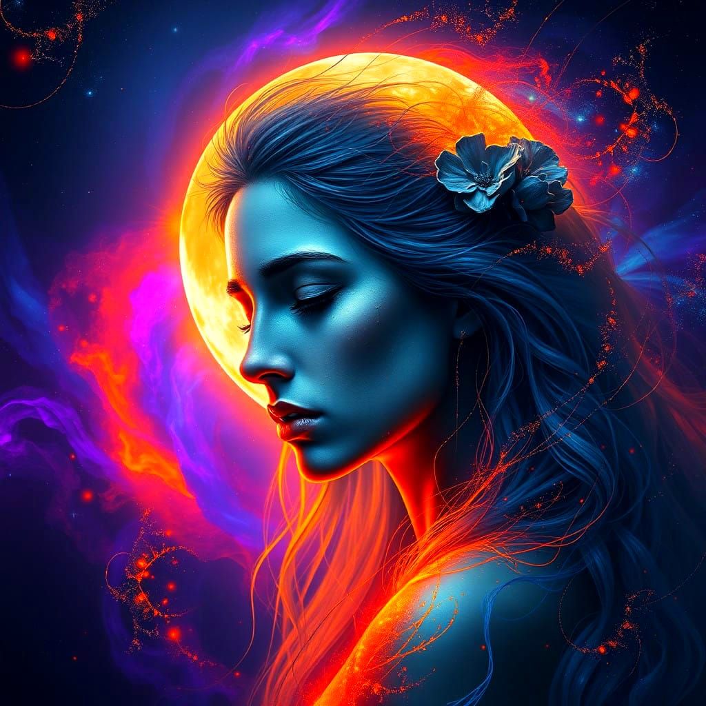 Ethereal Moon Goddess in a Devastated Nebula