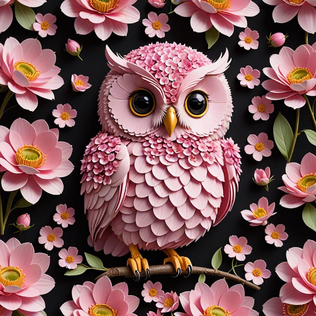 Pink Floral Owl