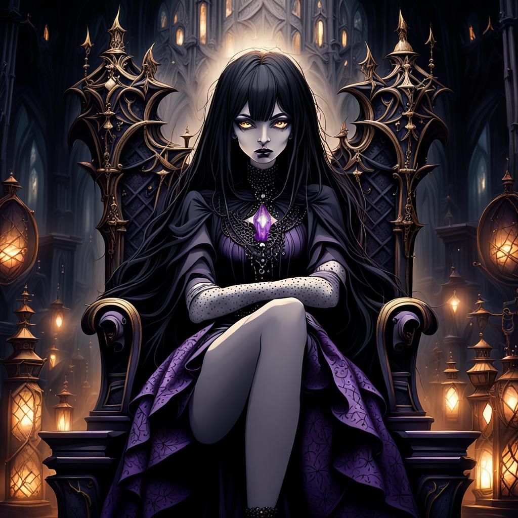 Victorian Gothic Girl on Throne: Dark Fantasy Portrait