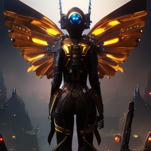 Steampunk Clockwork Woman with Insect Wings