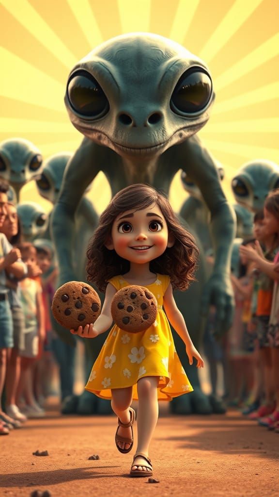 Tiny Girl in Yellow Sundress Steps Forward with Confidence