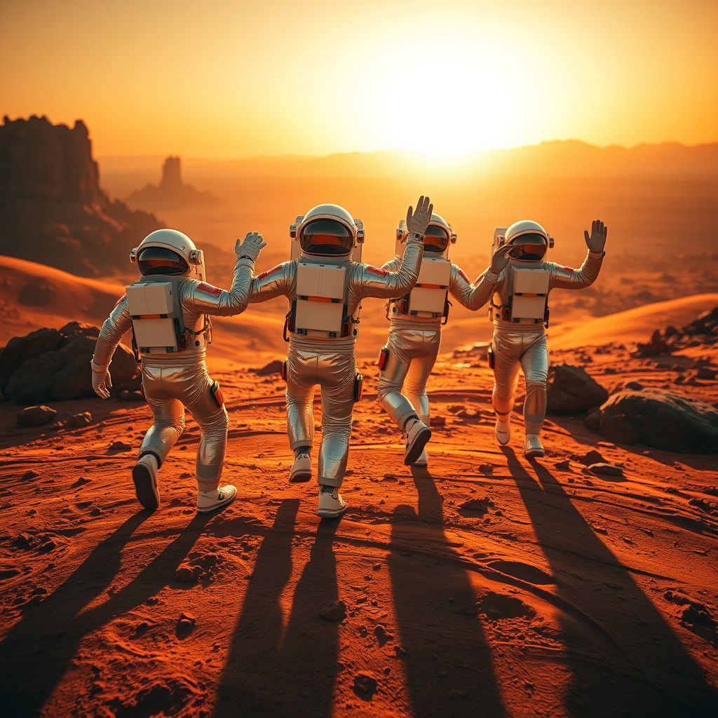Astronauts' Dance Party on Mars in Photorealistic Style