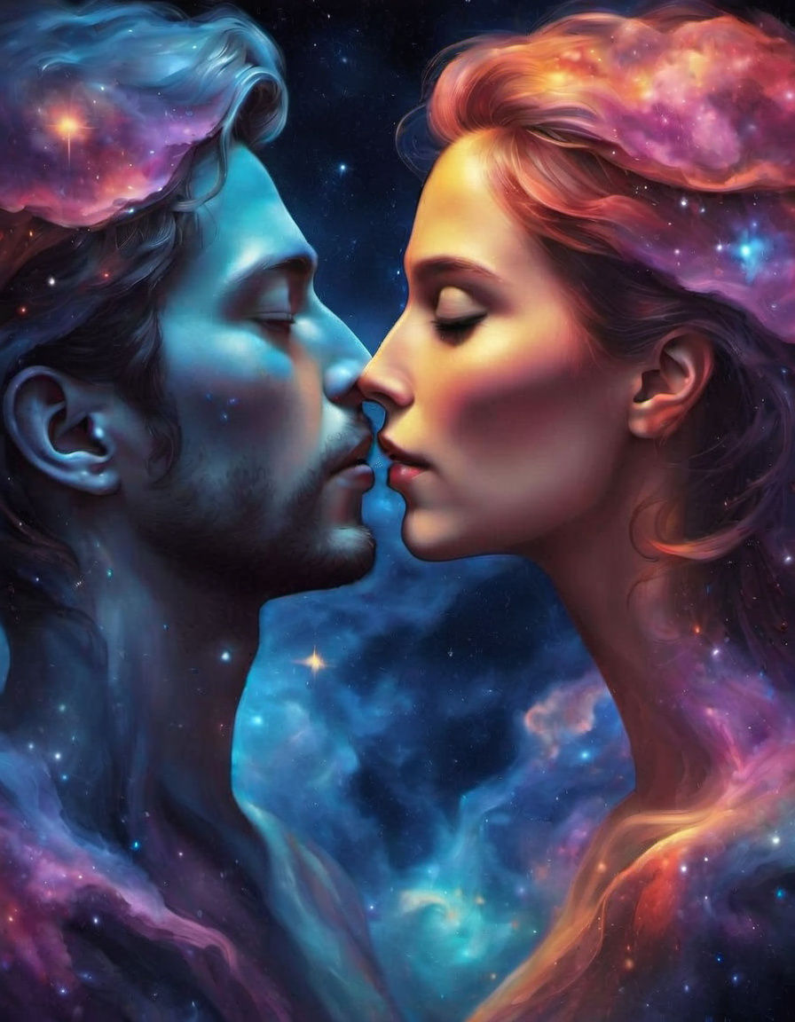 Cosmically Entwined Lovers in Astral Embrace