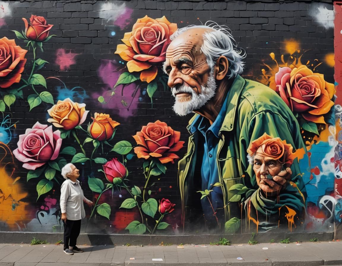 Romantic Street Graffiti Art: Rose Offering in 3D