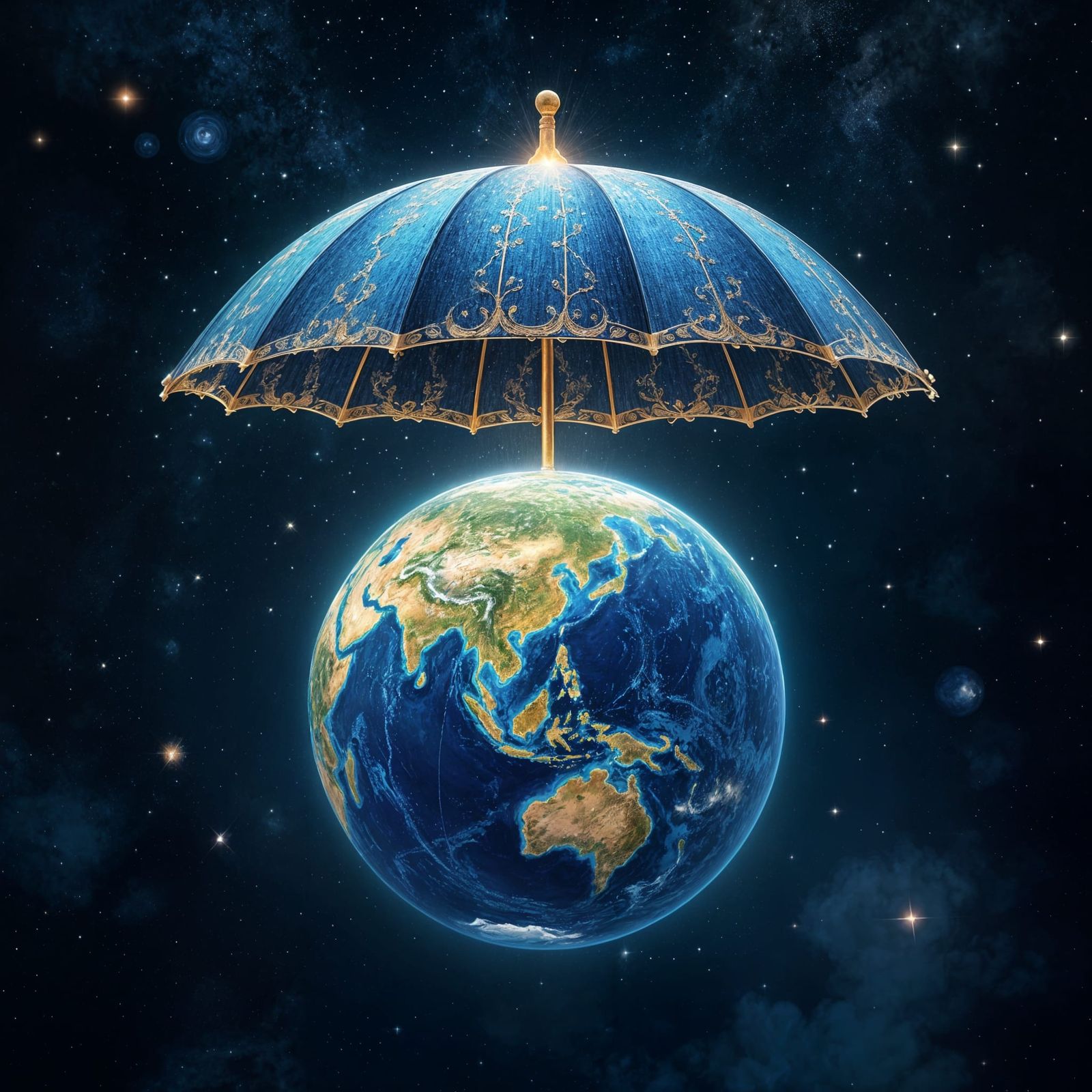 Earth Under a Celestial Umbrella in Vibrant Colors