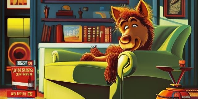 Alf Relaxing on Sofa in Comic Book Style