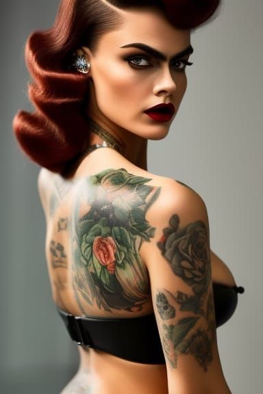 Shaved Head Pin-Up Portrait in Art Nouveau Style