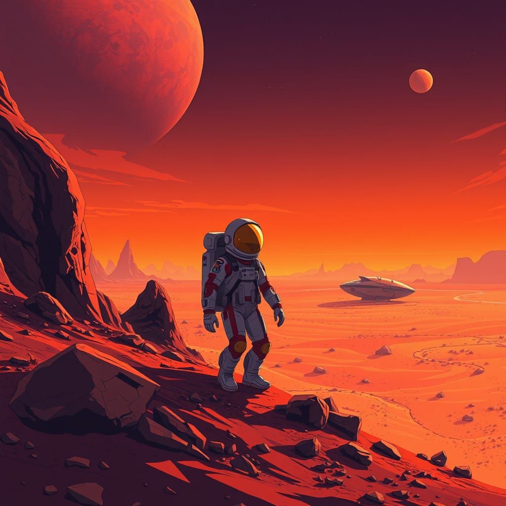 Majestic Martian Scene in Vibrant Anime Style