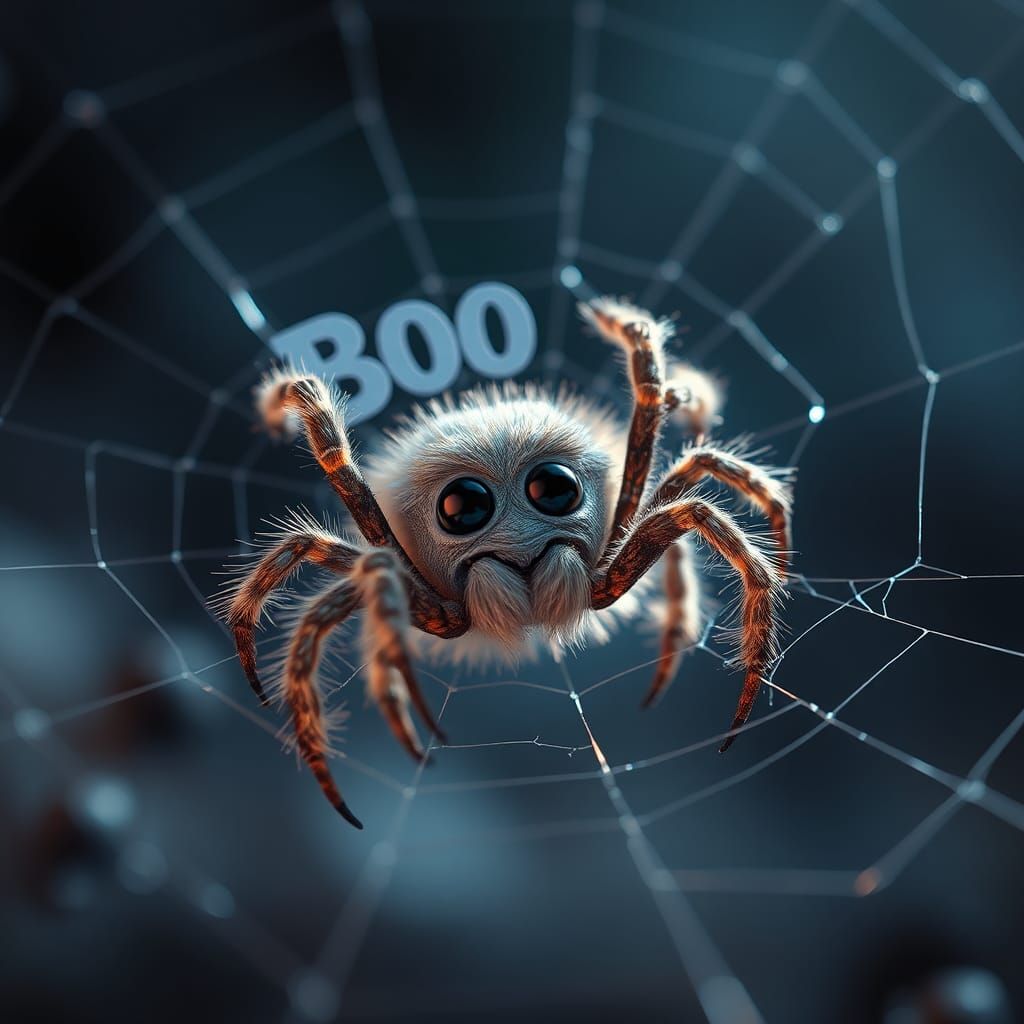 Cute Spider Weaving "Boo" Web in 3D Render