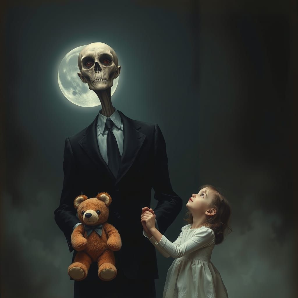 Eerie Spectral Figure and Child in Gothic Moonlight