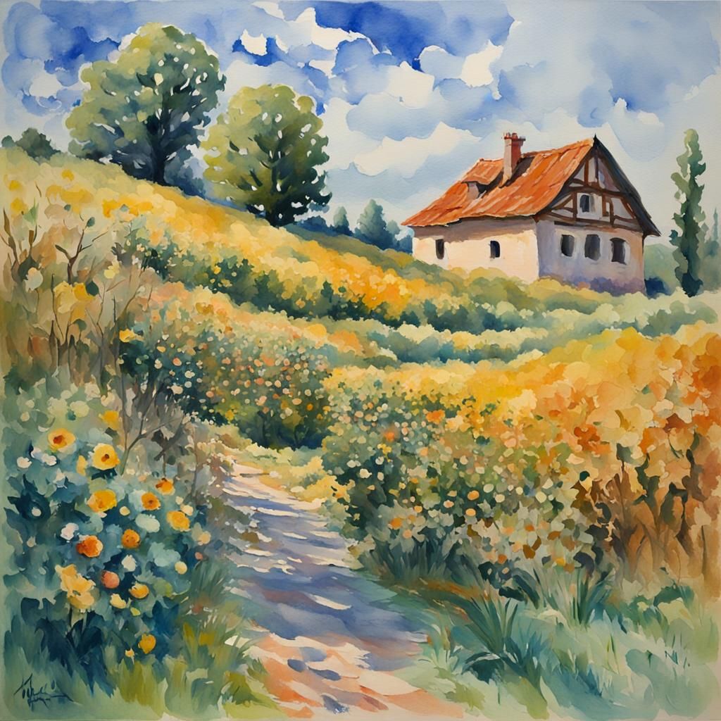 Two Men Play Violins in Gouache Watercolor Style