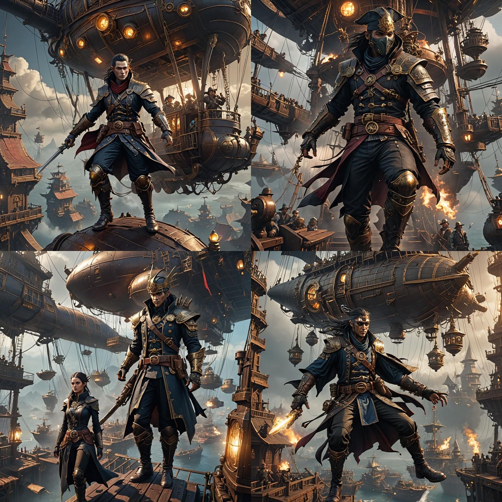 Steampunk Dark Elf Ninja Pirate on Airship