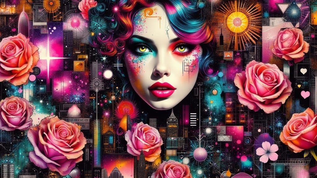 QT in Cubist Style with Rose Petals