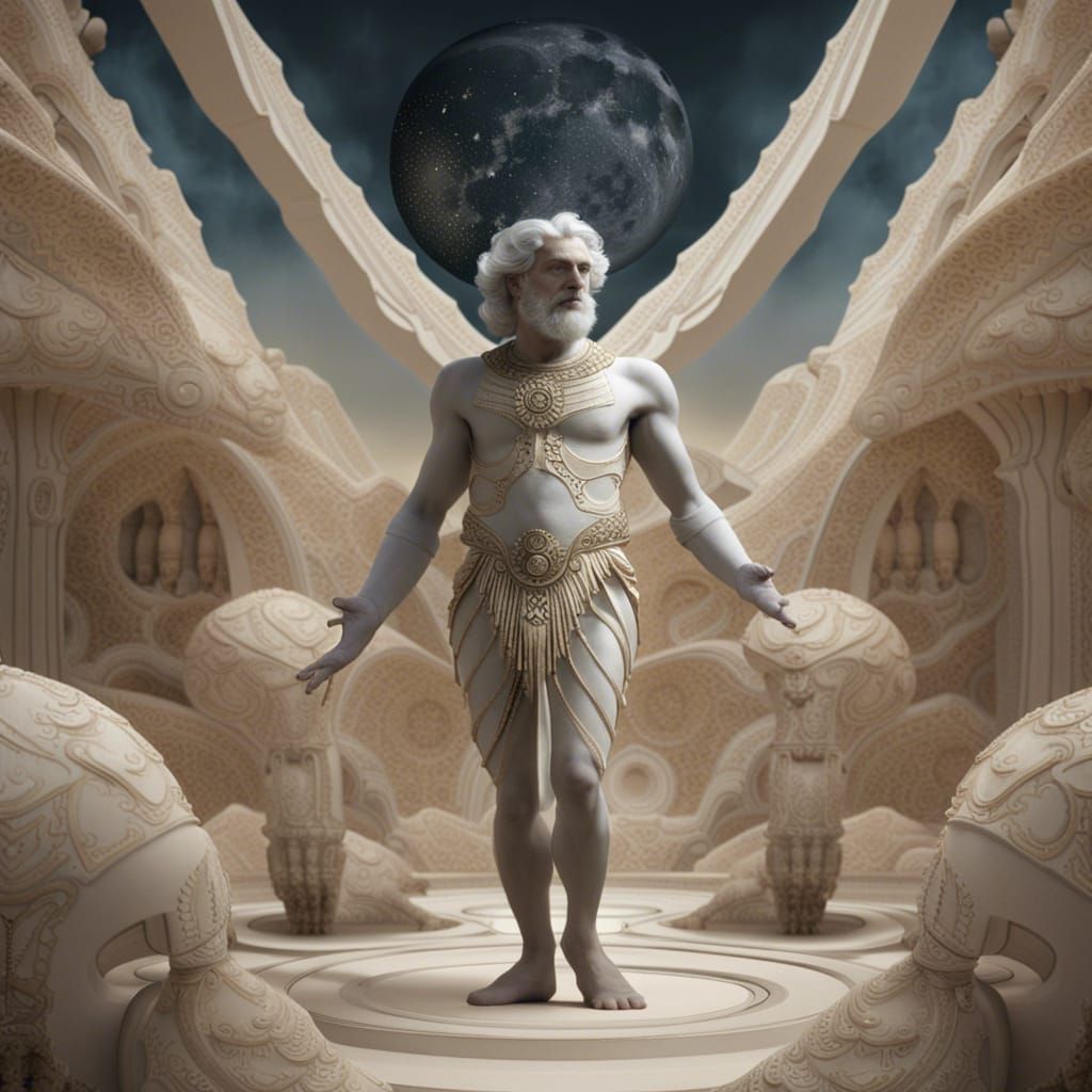 Dionysus in Moonlit Dance: Luminous Matte Painting