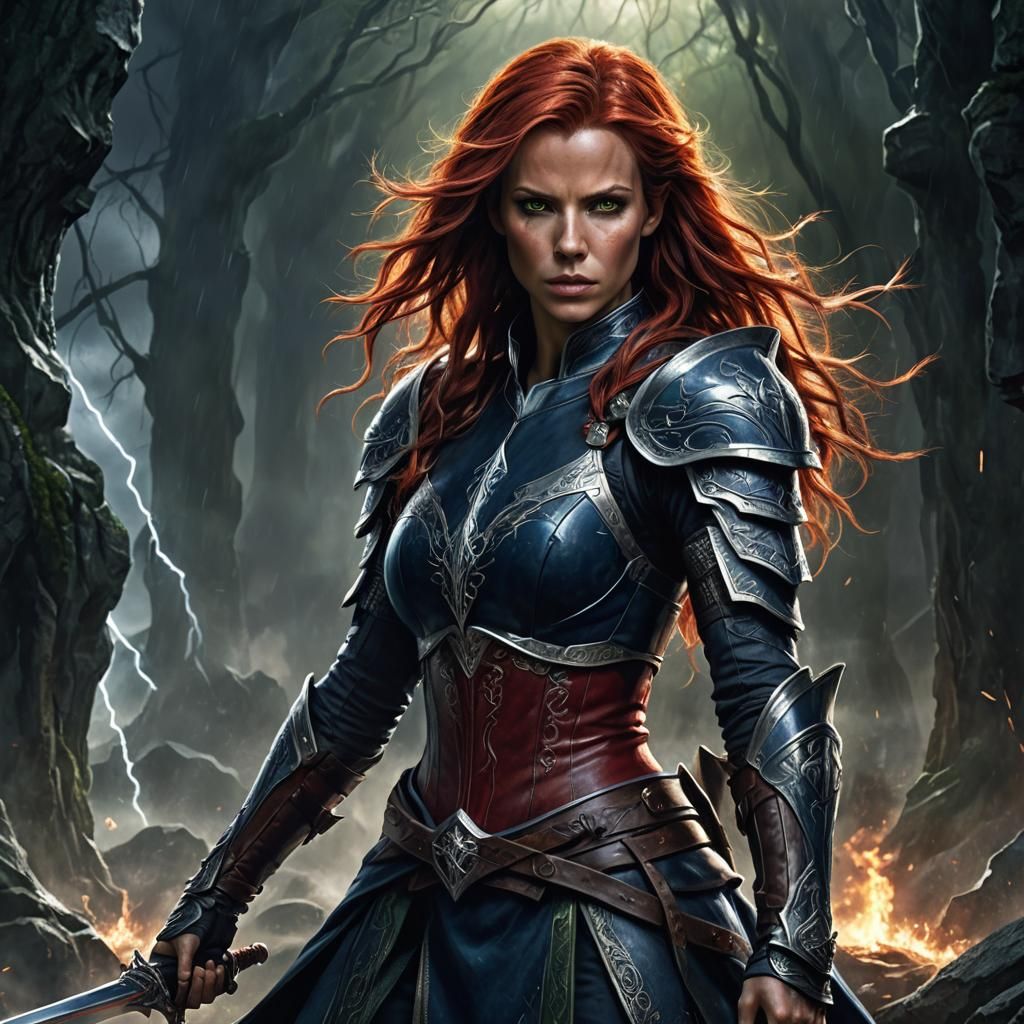 Elf Warrior Portrait in Art Nouveau Style