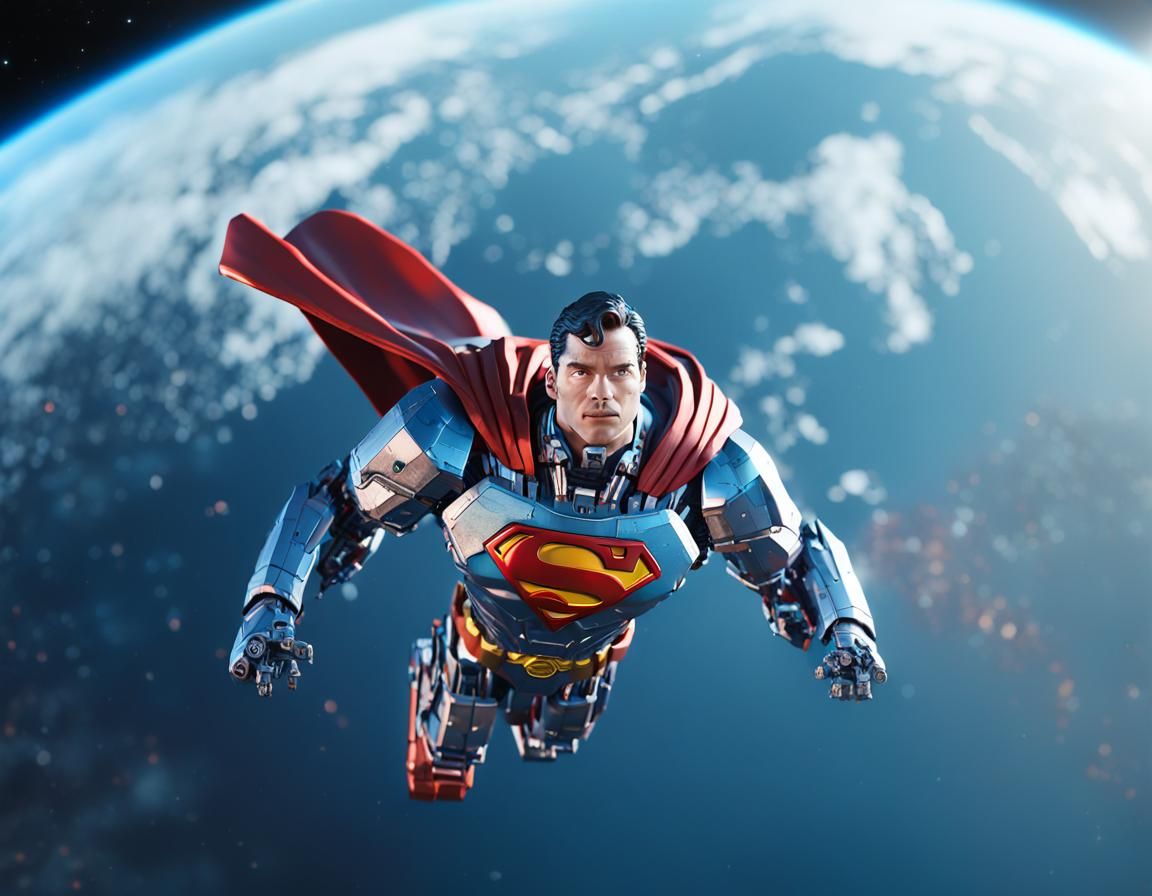Superman Figurine Soars Above Earth: Sci-Fi Art
