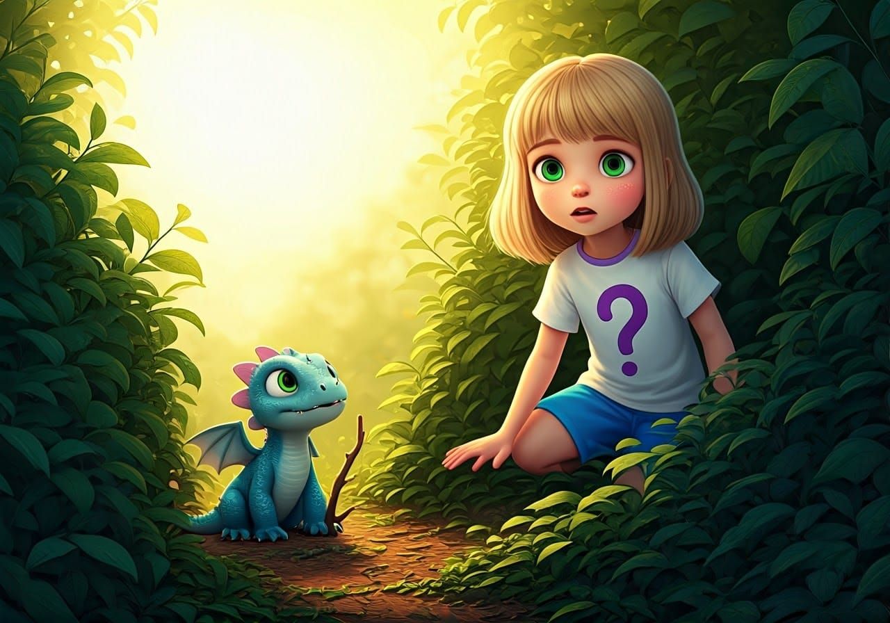 Girl Meets Whimsical Dragon in Enchanted Forest
