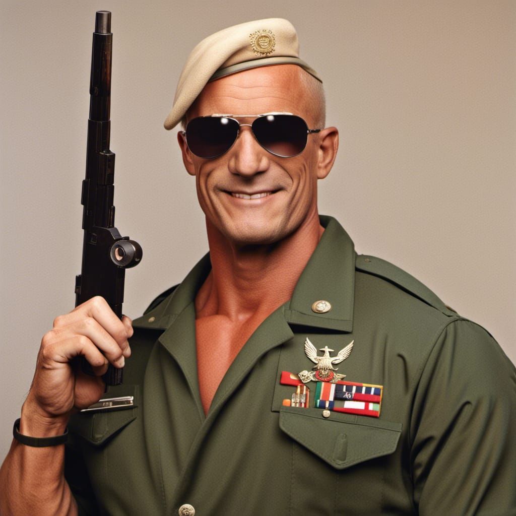 Bodybuilder in Military Uniform Smoking Cigar