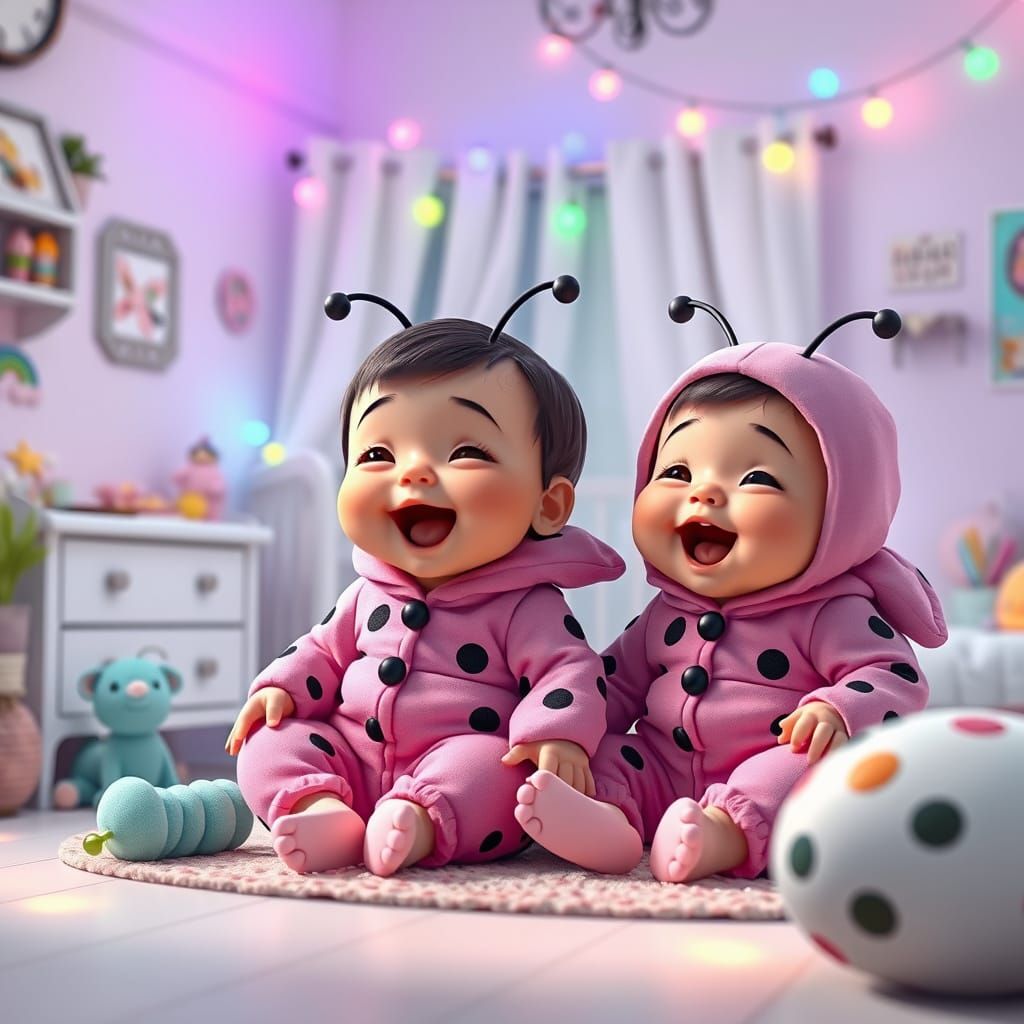 Ladybug Twins Play in Dreamy Nursery