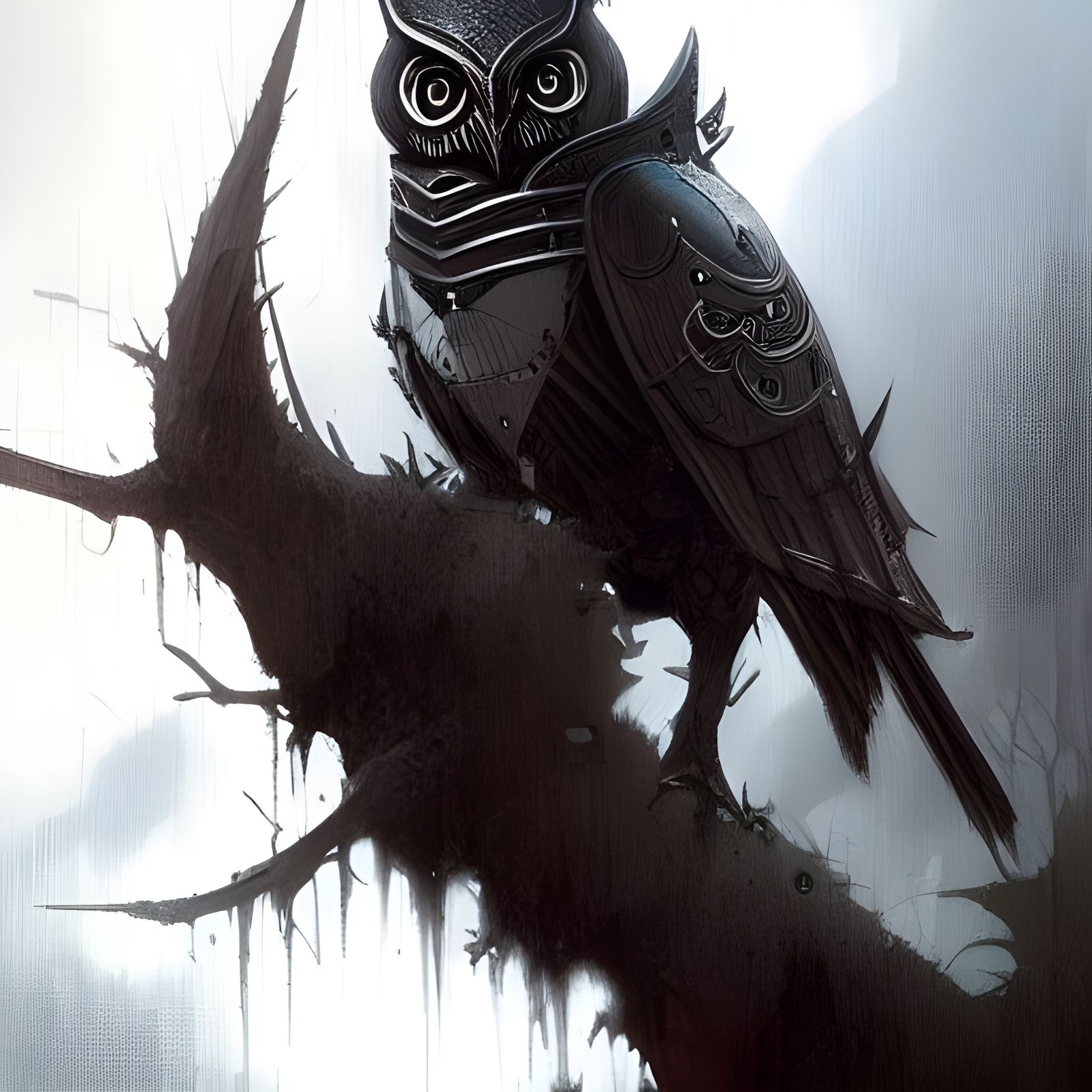 Ironclad Owl Knight in Sinister Fantasy Style