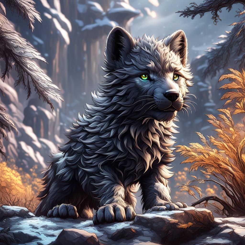 Wolf Cub Raised by Black Leopard: Fantasy Concept Art